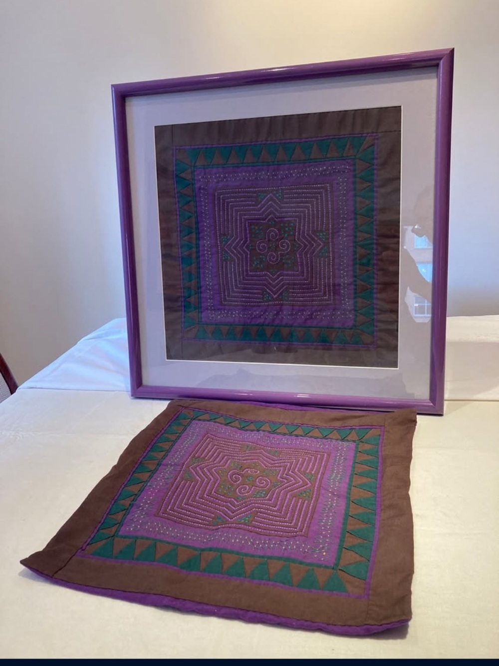 Matching Handmade Cambodian Pillow Shams - One Professionally Framed